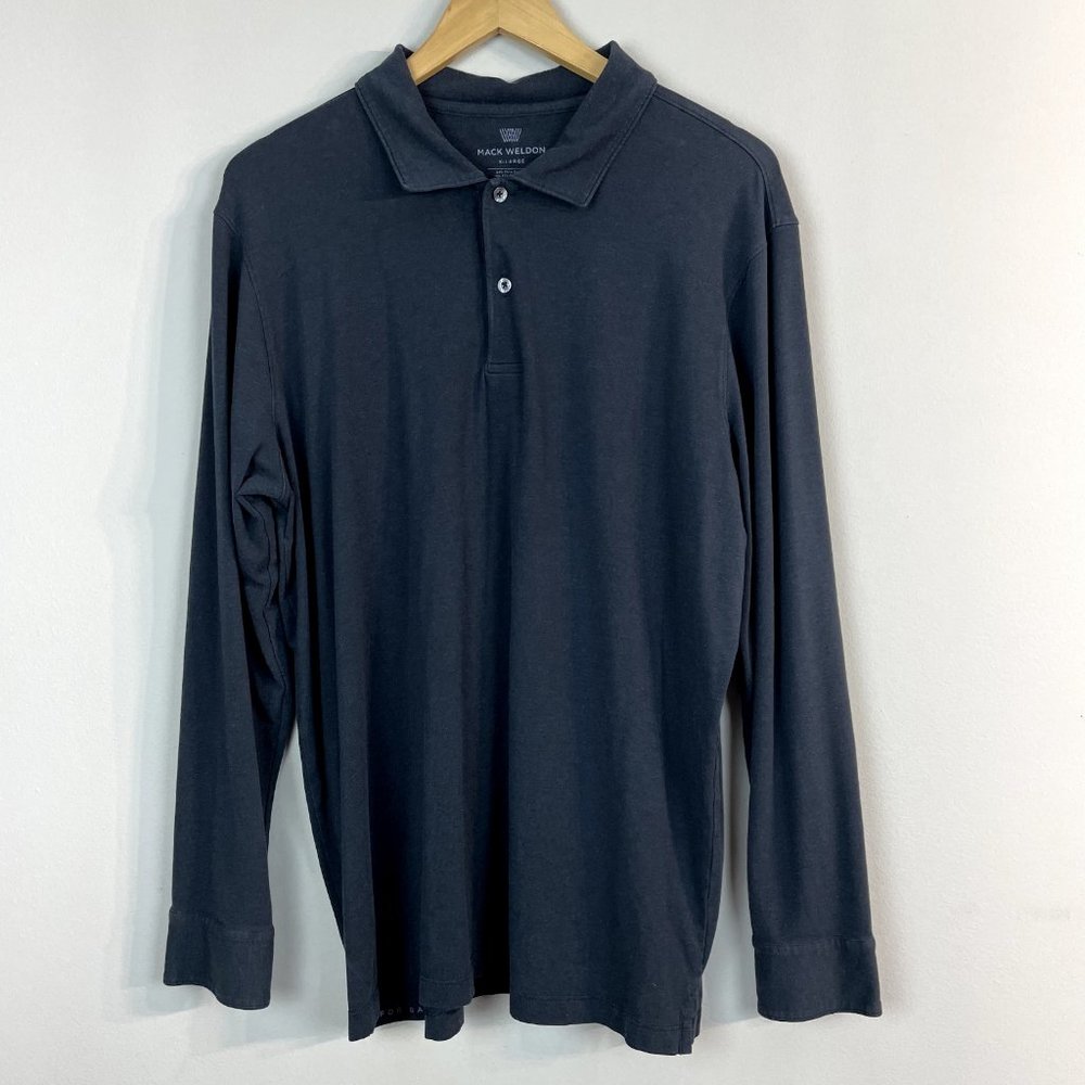 Mack Weldon Polo Shirt Men XL‎ Gray Intrepid Long Sleeve Pima Cotton X-Large